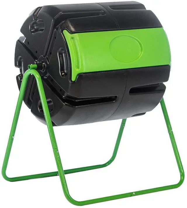 Main image of HOTFROG Roto Single Chamber Batch Tumbling Composter - Outdoor Rotating Garden Compost Bin (HF-RM4000) Black & Green (37-Gallon)