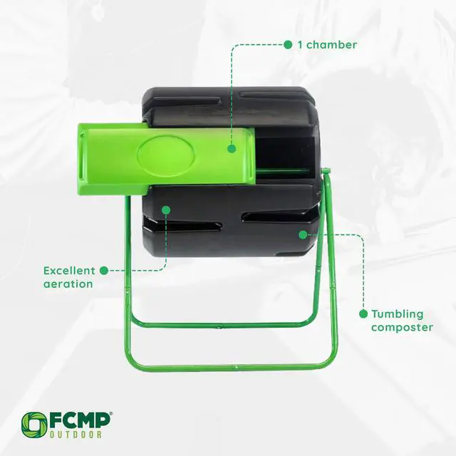 Alt view image 3 of 6 - HOTFROG Roto Single Chamber Batch Tumbling Composter - Outdoor Rotating Garden Compost Bin (HF-RM4000) Black & Green (37-Gallon)