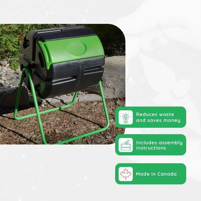 Alt view image 6 of 6 - HOTFROG Roto Single Chamber Batch Tumbling Composter - Outdoor Rotating Garden Compost Bin (HF-RM4000) Black & Green (37-Gallon)