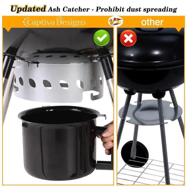 Alt view image 3 of 6 - 22-inch Kettle Charcoal BBQ Grill with Enameled Lid and Firebowl, Extra Thick Chromplated Grate & Slid-out Ash Catcher, Barbecue Grill Outdoor Cooking, Picnic, Patio, Backyard
