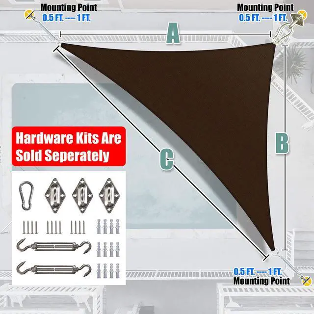 Alt view image 6 of 6 - Custom Size 13' x 21' x 24.7' Brown Right Triangle Sun Shade Sail UPF50+ AGTAPT18, Order to Make Canopy Awning, 95% UV Blockage, Water & Air Permeable, Commercial Standard (We Customize)