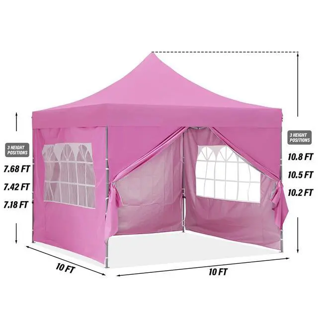 Alt view image 2 of 6 - 10x10 Easy Set Up Camping Canopy, Pop Up Tent with 4 Piece Sidewalls, Easy Up Canopy for Events, Parties, Gatherings, Camping, Pink