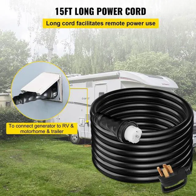 Alt view image 4 of 6 - 20 FT 50 Amp Generator Cord, STW 6/3 + 8/1 AWG Heavy Duty Extension Cord NEMA 14-50P & SS2-50R & CS6364 Twist Lock, for RV Camper and Generator to House
