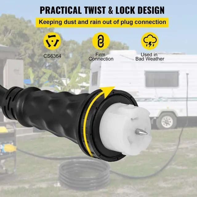 Alt view image 5 of 6 - 20 FT 50 Amp Generator Cord, STW 6/3 + 8/1 AWG Heavy Duty Extension Cord NEMA 14-50P & SS2-50R & CS6364 Twist Lock, for RV Camper and Generator to House