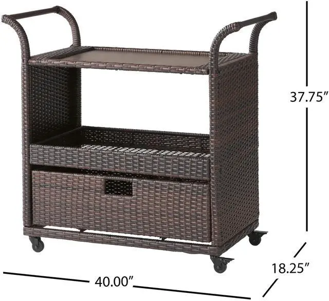 Alt view image 3 of 6 - Corona Outdoor Wicker Bar Table Cart, Multibrown
