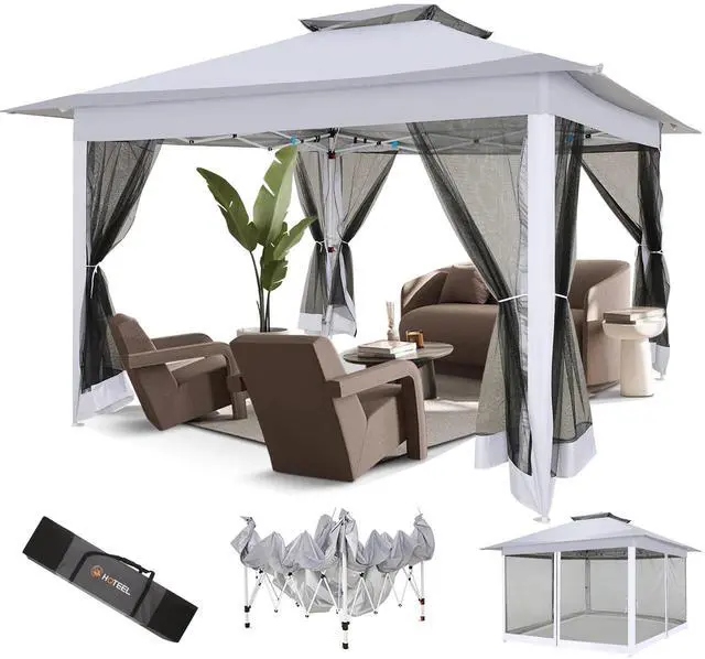 Main image of 12x12 Pop Up Gazebo Canopy Tent Easy Up Outdoor Gazebo Waterproof Upgrade Portable Gazebo with Mosquito Nettings, Double Vented Roof and Carry Bag for Patio Garden(Light Gray)