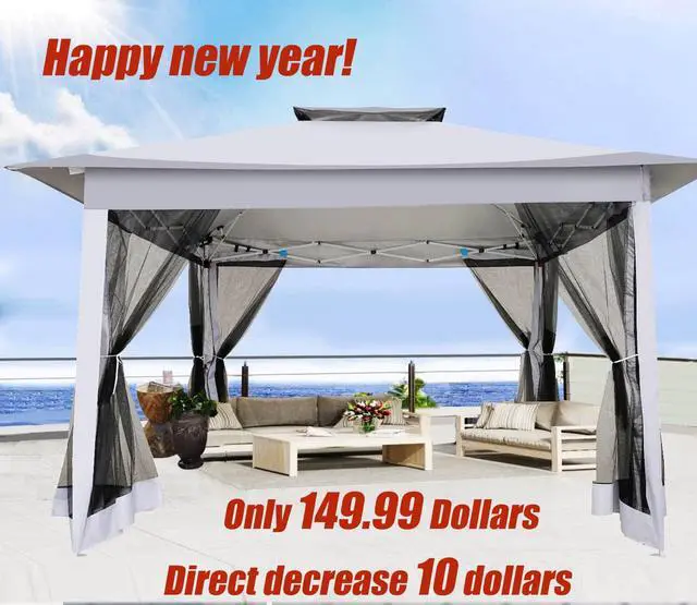 Alt view image 2 of 6 - 12x12 Pop Up Gazebo Canopy Tent Easy Up Outdoor Gazebo Waterproof Upgrade Portable Gazebo with Mosquito Nettings, Double Vented Roof and Carry Bag for Patio Garden(Light Gray)