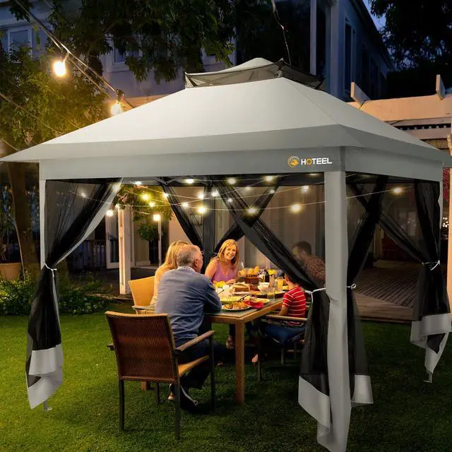 Alt view image 3 of 6 - 12x12 Pop Up Gazebo Canopy Tent Easy Up Outdoor Gazebo Waterproof Upgrade Portable Gazebo with Mosquito Nettings, Double Vented Roof and Carry Bag for Patio Garden(Light Gray)