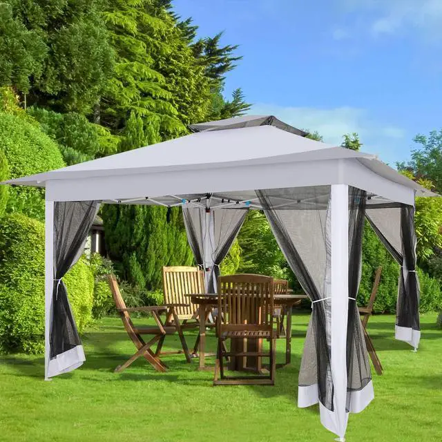 Alt view image 6 of 6 - 12x12 Pop Up Gazebo Canopy Tent Easy Up Outdoor Gazebo Waterproof Upgrade Portable Gazebo with Mosquito Nettings, Double Vented Roof and Carry Bag for Patio Garden(Light Gray)
