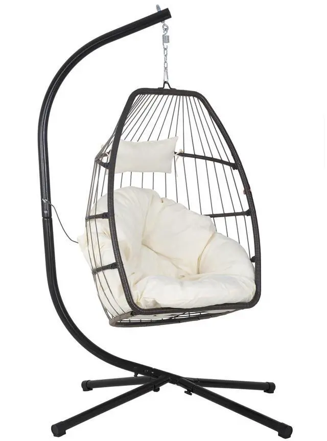 Main image of Egg Hanging Chair with Stand Hammock Chair Wicker Basket Chair Hanging Patio Swing UV Resistant Cushion for Indoor Bedroom Outdoor Garden Backyard Balcony