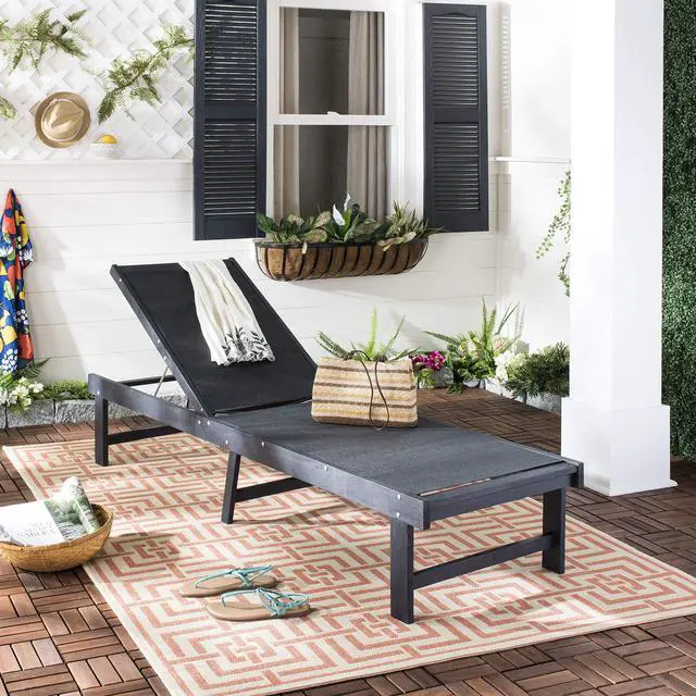 Alt view image 2 of 6 - Outdoor Collection Manteca Dark Slate Grey Solid Wood/Dark Grey Texline Fabric Adjustable Chaise Lounge Chair (PAT6708K)