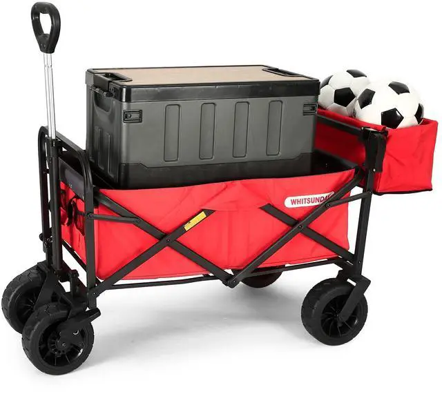 Main image of Collapsible Wagon Folding Garden Outdoor Park Utility Wagon Picnic Camping Cart with Bearing and Brake 8" All Terrain Wheels with Rear Storage Bag (Red)