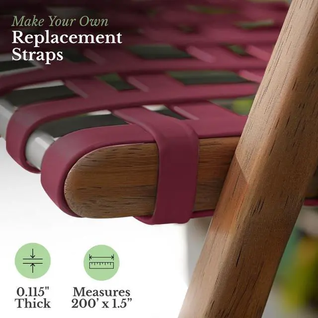 Alt view image 2 of 6 - 1.5" Wide x 200' Roll Vinyl Strap for Patio Chairs, Lawn Furniture, and Deck Chairs, Make Your Own Replacement Straps, (Burgundy)
