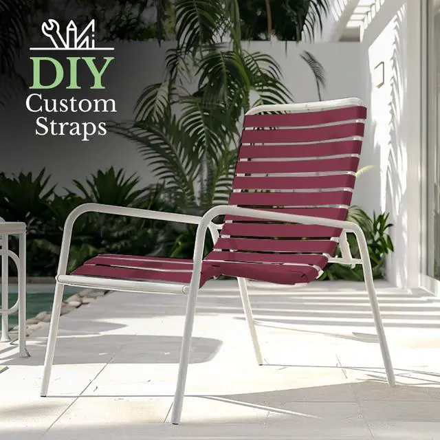 Alt view image 3 of 6 - 1.5" Wide x 200' Roll Vinyl Strap for Patio Chairs, Lawn Furniture, and Deck Chairs, Make Your Own Replacement Straps, (Burgundy)
