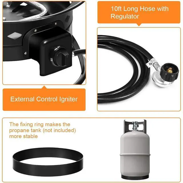 Alt view image 3 of 6 - Portable Propane Fire Pit, 19" Outdoor Firepit, 58,000BTU Fire Bowl w/Cover & Carry Kit,Lava Rock Stone & Tank Stabilizer Ring, Gas Fire Pit for Outside Camping,Patio, Backyard, Black