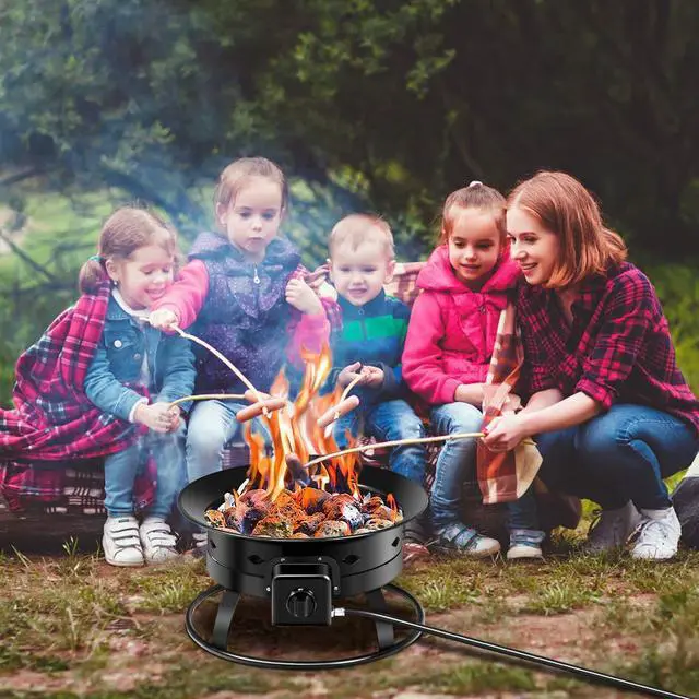 Alt view image 6 of 6 - Portable Propane Fire Pit, 19" Outdoor Firepit, 58,000BTU Fire Bowl w/Cover & Carry Kit,Lava Rock Stone & Tank Stabilizer Ring, Gas Fire Pit for Outside Camping,Patio, Backyard, Black