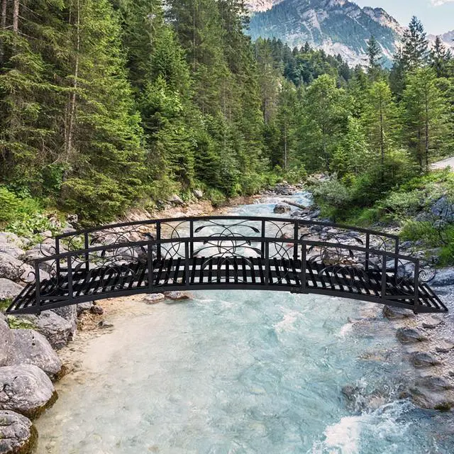 Alt view image 2 of 6 - Metal Garden Bridge - Arch Walkway with Side Rails, Outdoor Decorative Iron Garden Arch Footbridge for Pond, Creek, Stream