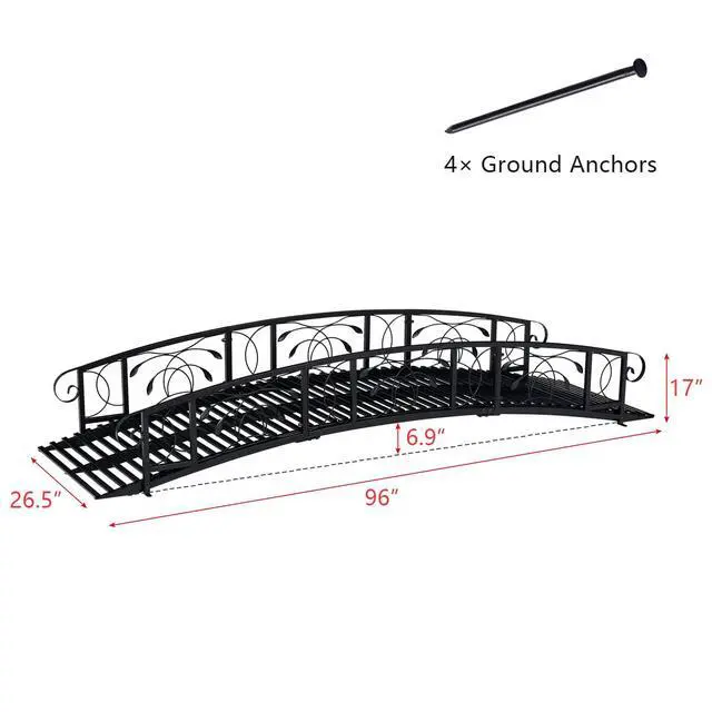 Alt view image 3 of 6 - Metal Garden Bridge - Arch Walkway with Side Rails, Outdoor Decorative Iron Garden Arch Footbridge for Pond, Creek, Stream