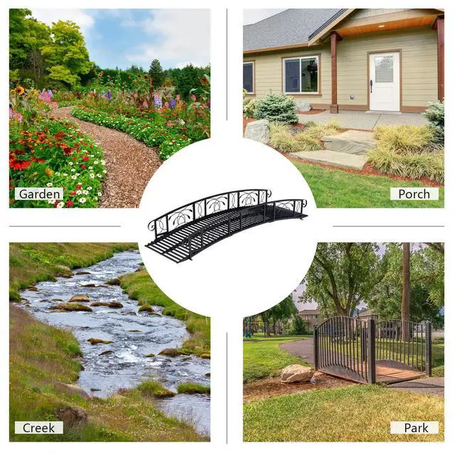 Alt view image 4 of 6 - Metal Garden Bridge - Arch Walkway with Side Rails, Outdoor Decorative Iron Garden Arch Footbridge for Pond, Creek, Stream
