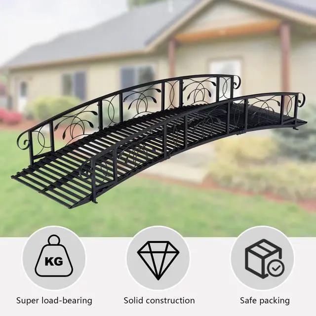 Alt view image 5 of 6 - Metal Garden Bridge - Arch Walkway with Side Rails, Outdoor Decorative Iron Garden Arch Footbridge for Pond, Creek, Stream