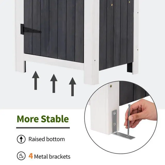 Alt view image 6 of 6 - Outdoor Storage Cabinet with Shelves, Wooden Outside Storage Shed with Floor, Garden Tool Shed for Patio Yard Lawn, 0770 (Gray)