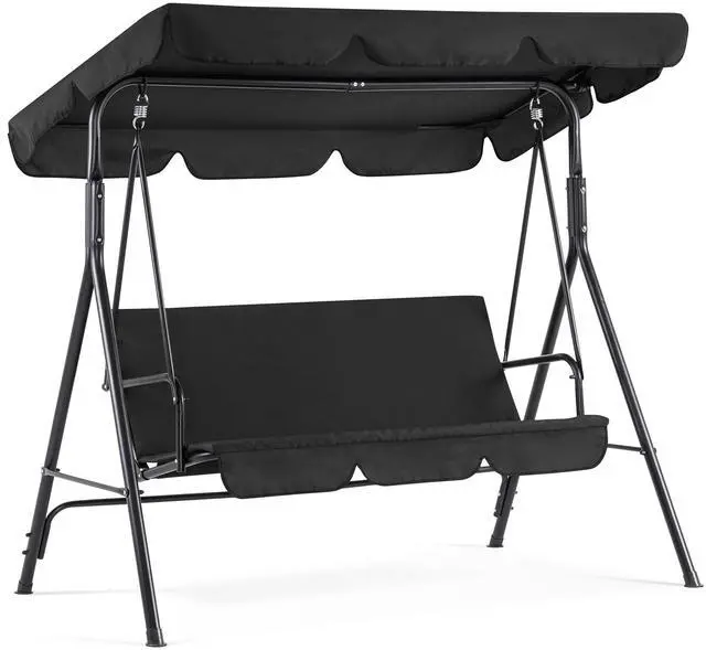 Main image of 2-3 Person Outdoor Patio Swing Chair, Convertible Canopy Hanging Swing Glider Lounge Chair, Removable Cushions, 4003 (Black)