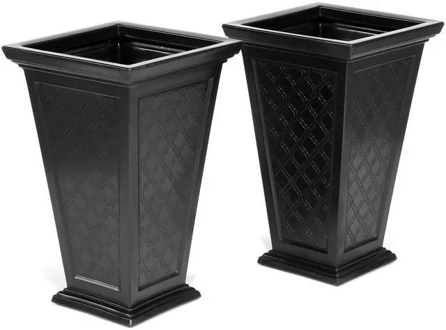 Main image of Casablanca Self-Watering Planter (2-Pack) Set of 2 Large Planters for Porch, Patio, Outdoor/Indoor (MOD-CP3000-BLK-2) Black (24-inch Tall)