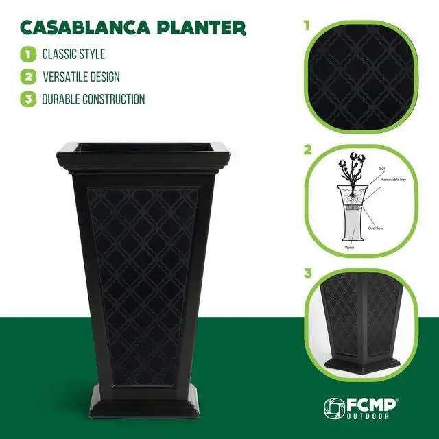 Alt view image 4 of 6 - Casablanca Self-Watering Planter (2-Pack) Set of 2 Large Planters for Porch, Patio, Outdoor/Indoor (MOD-CP3000-BLK-2) Black (24-inch Tall)