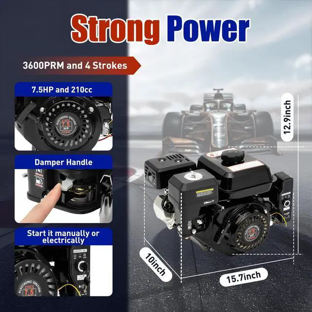 Alt view image 4 of 6 - 7.5HP 212CC Gas Engine with Electric Start, Horizontal Shaft 20mm 4-Stroke OHV Motor for Go Kart Lawn Mower Compressor Pump Generator Gas Powered