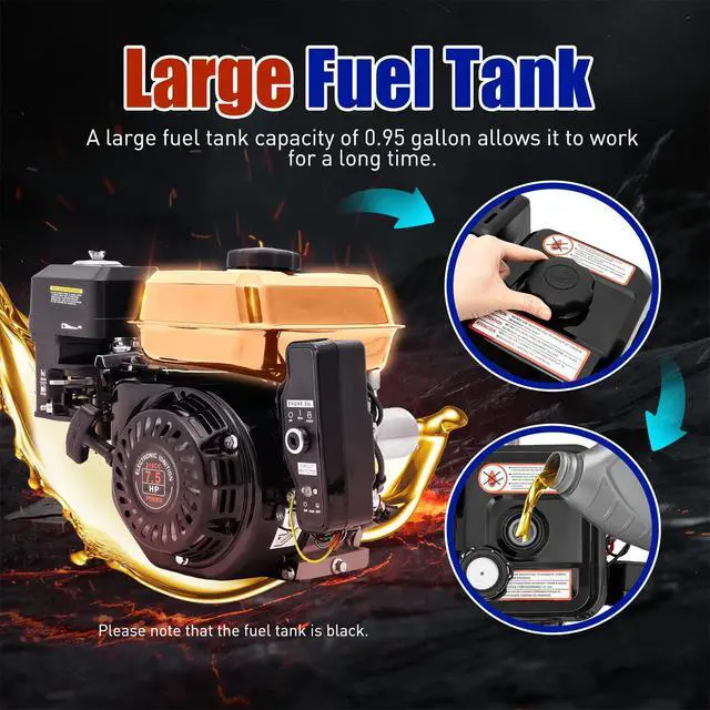 Alt view image 6 of 6 - 7.5HP 212CC Gas Engine with Electric Start, Horizontal Shaft 20mm 4-Stroke OHV Motor for Go Kart Lawn Mower Compressor Pump Generator Gas Powered