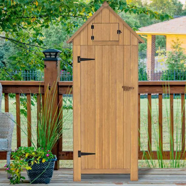 Alt view image 2 of 6 - Outdoor Storage Cabinet with Shelves, Wooden Outside Storage Shed with Floor, Garden Tool Shed for Patio Yard Lawn, 0770 (Natural)