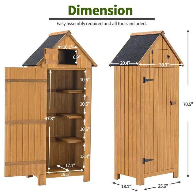 Alt view image 3 of 6 - Outdoor Storage Cabinet with Shelves, Wooden Outside Storage Shed with Floor, Garden Tool Shed for Patio Yard Lawn, 0770 (Natural)