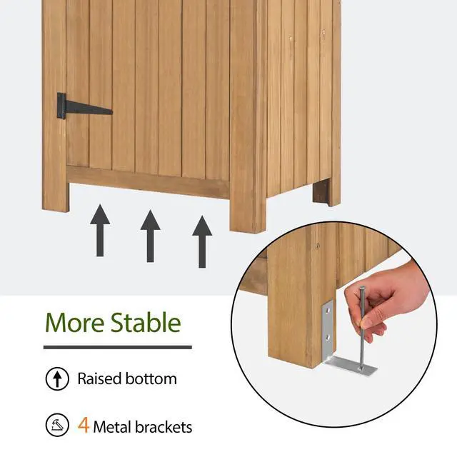 Alt view image 6 of 6 - Outdoor Storage Cabinet with Shelves, Wooden Outside Storage Shed with Floor, Garden Tool Shed for Patio Yard Lawn, 0770 (Natural)