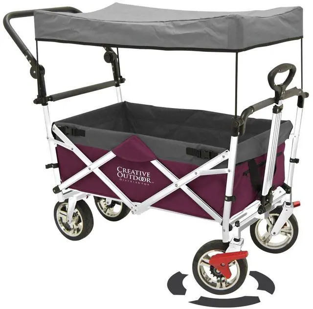Main image of Creative Outdoor Push Pull Stroller Wagon for Kids, 150lbs Weight Capacity, All-Terrain Collapsible Folding Cart with Canopy for Cargo, Beach, Park, Garden, Camping & Tailgate