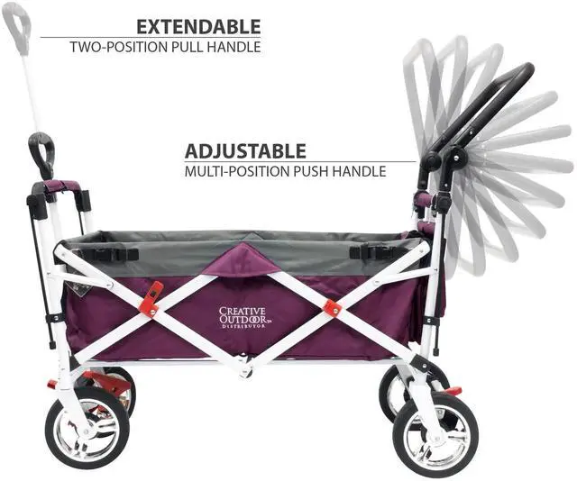 Alt view image 5 of 6 - Creative Outdoor Push Pull Stroller Wagon for Kids, 150lbs Weight Capacity, All-Terrain Collapsible Folding Cart with Canopy for Cargo, Beach, Park, Garden, Camping & Tailgate
