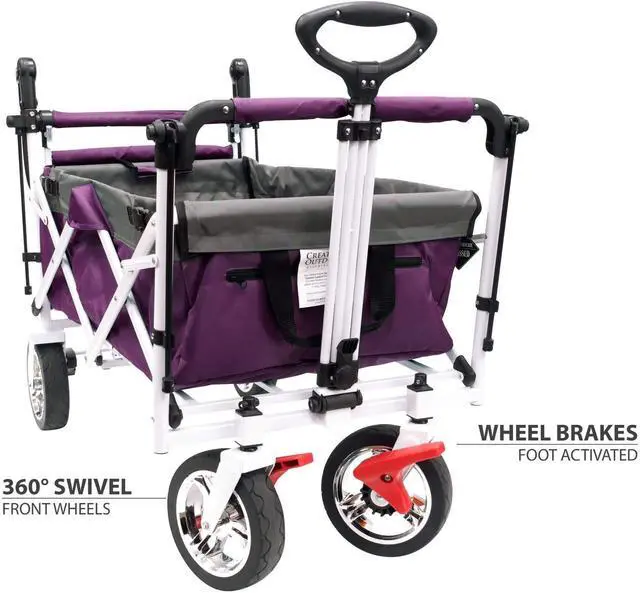 Alt view image 6 of 6 - Creative Outdoor Push Pull Stroller Wagon for Kids, 150lbs Weight Capacity, All-Terrain Collapsible Folding Cart with Canopy for Cargo, Beach, Park, Garden, Camping & Tailgate