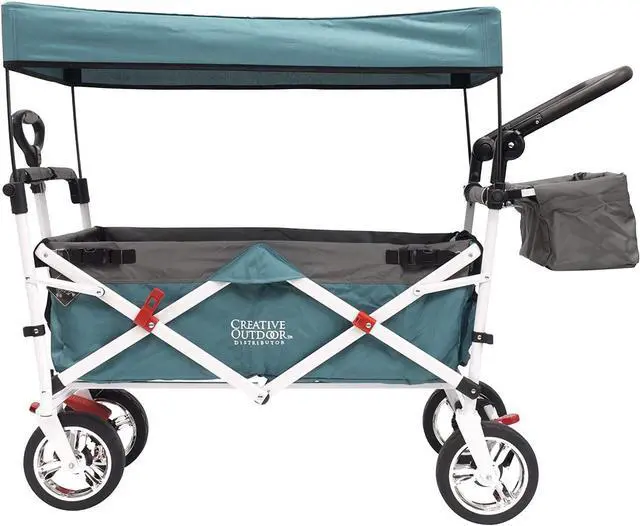 Main image of Push and Pull Double Stroller with Removable Canopy and Seat Belt Harnesses Collapsible Folding Garden Cart, Adjstable Handle, Beach Wagon