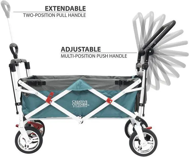 Alt view image 2 of 6 - Push and Pull Double Stroller with Removable Canopy and Seat Belt Harnesses Collapsible Folding Garden Cart, Adjstable Handle, Beach Wagon