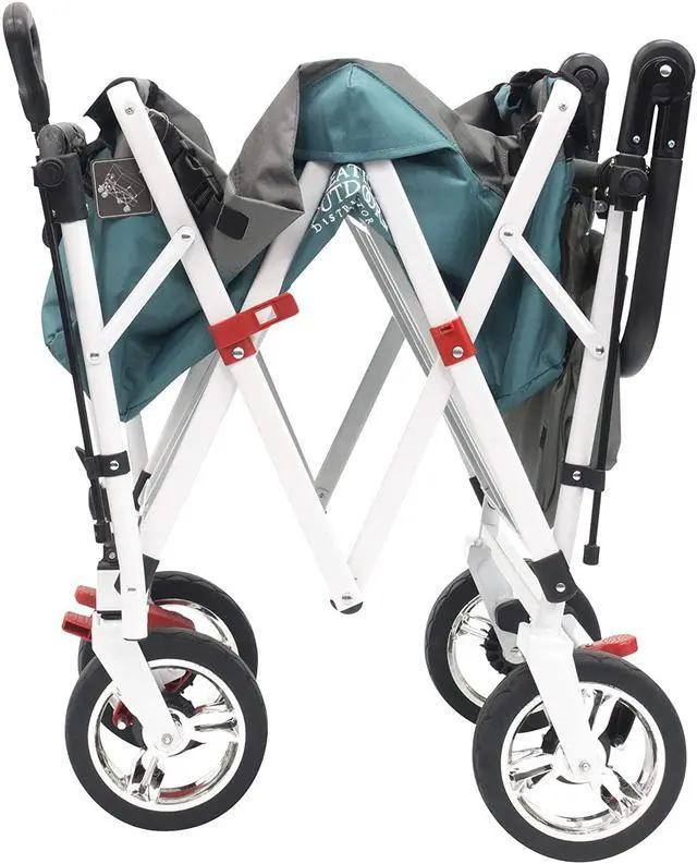 Alt view image 3 of 6 - Push and Pull Double Stroller with Removable Canopy and Seat Belt Harnesses Collapsible Folding Garden Cart, Adjstable Handle, Beach Wagon