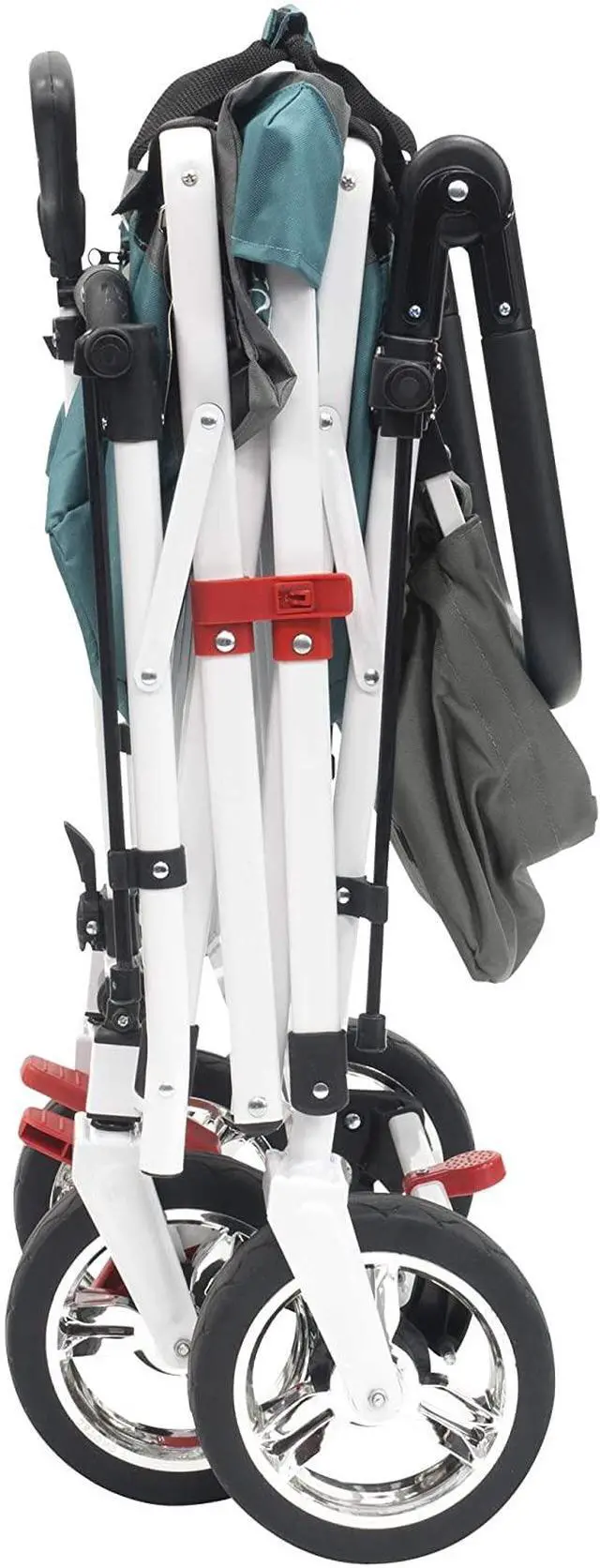Alt view image 4 of 6 - Push and Pull Double Stroller with Removable Canopy and Seat Belt Harnesses Collapsible Folding Garden Cart, Adjstable Handle, Beach Wagon
