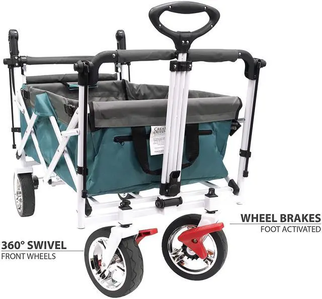 Alt view image 5 of 6 - Push and Pull Double Stroller with Removable Canopy and Seat Belt Harnesses Collapsible Folding Garden Cart, Adjstable Handle, Beach Wagon
