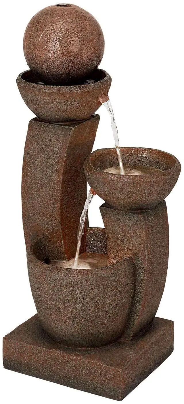 Main image of Curved Columns 31" High Large Modern Zen Indoor Outdoor Decor Faux Stone Floor Fountain with Light LED Standing Waterfall Bowl Water Feature for Outside Garden Patio Yard Backyard