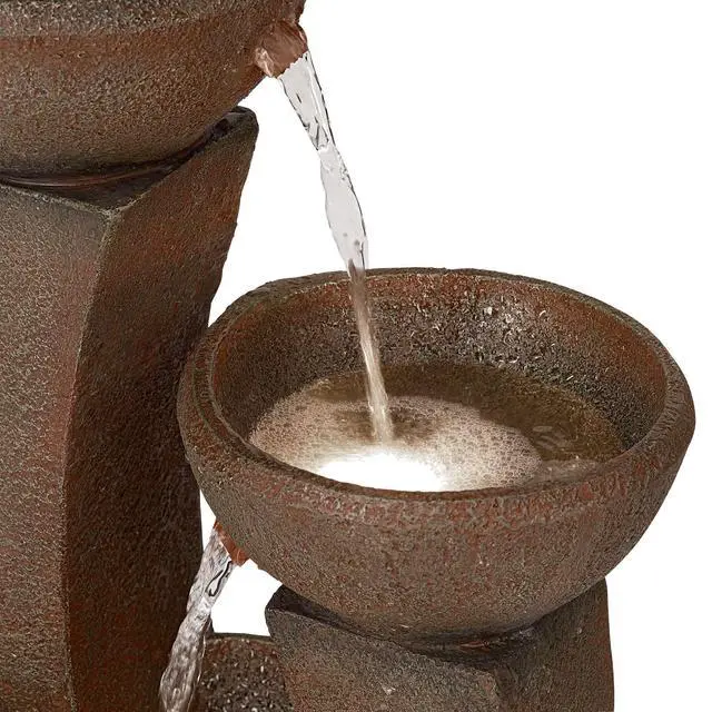 Alt view image 3 of 6 - Curved Columns 31" High Large Modern Zen Indoor Outdoor Decor Faux Stone Floor Fountain with Light LED Standing Waterfall Bowl Water Feature for Outside Garden Patio Yard Backyard