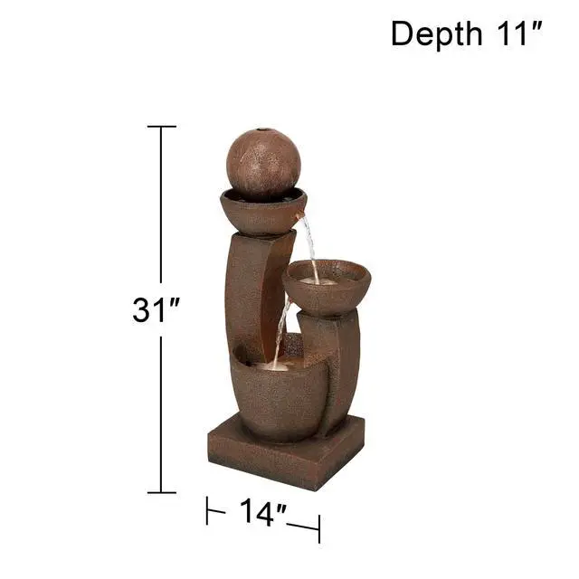 Alt view image 4 of 6 - Curved Columns 31" High Large Modern Zen Indoor Outdoor Decor Faux Stone Floor Fountain with Light LED Standing Waterfall Bowl Water Feature for Outside Garden Patio Yard Backyard
