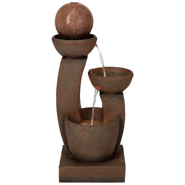 Alt view image 5 of 6 - Curved Columns 31" High Large Modern Zen Indoor Outdoor Decor Faux Stone Floor Fountain with Light LED Standing Waterfall Bowl Water Feature for Outside Garden Patio Yard Backyard