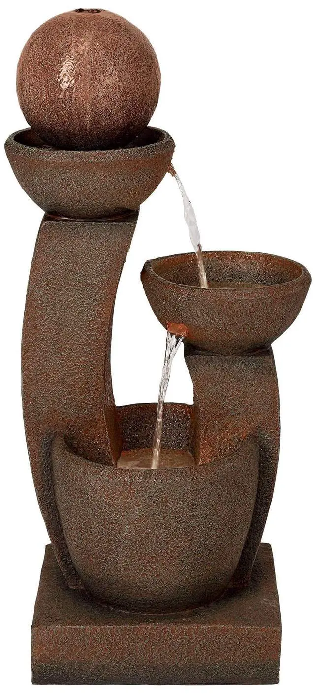Alt view image 6 of 6 - Curved Columns 31" High Large Modern Zen Indoor Outdoor Decor Faux Stone Floor Fountain with Light LED Standing Waterfall Bowl Water Feature for Outside Garden Patio Yard Backyard