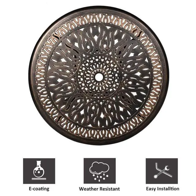 Alt view image 4 of 6 - 35.4" Round Cast Aluminum Patio Bistro Table, Outdoor Dining Table with 2 Umbrella Hole, Outdoor Side Table for Porch, Backyard, Garden, Balcony