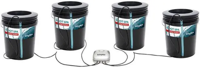 Main image of RS5GAL4SYS Root Spa 5 Gallon Hydroponic 4 Bucket Deep Water Culture Grow Kit System with Multi-Purpose Air Hose and Air Pump, Black