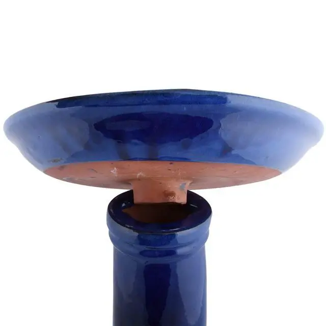 Alt view image 2 of 6 - Bird Bath on Pedestal W/Bird, Ceramic, Blue