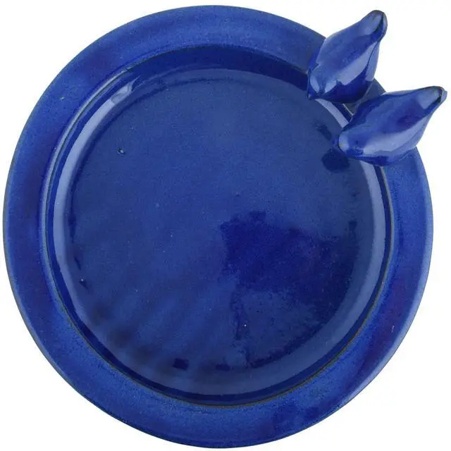Alt view image 3 of 6 - Bird Bath on Pedestal W/Bird, Ceramic, Blue
